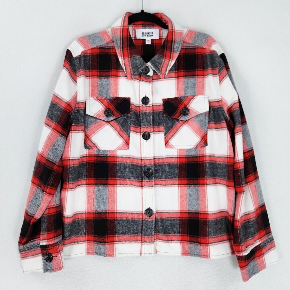 BB Dakota Shirt Jacket Womens XXL Red White Buffalo Plaid Steve Madden Shacket